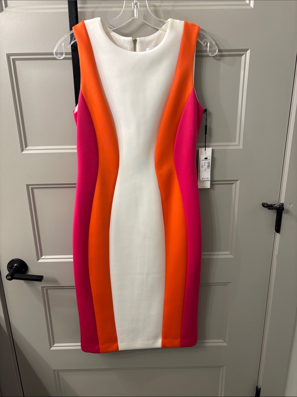 Calvin Klein White, Orange & Pink Colorblock Sheath Dress